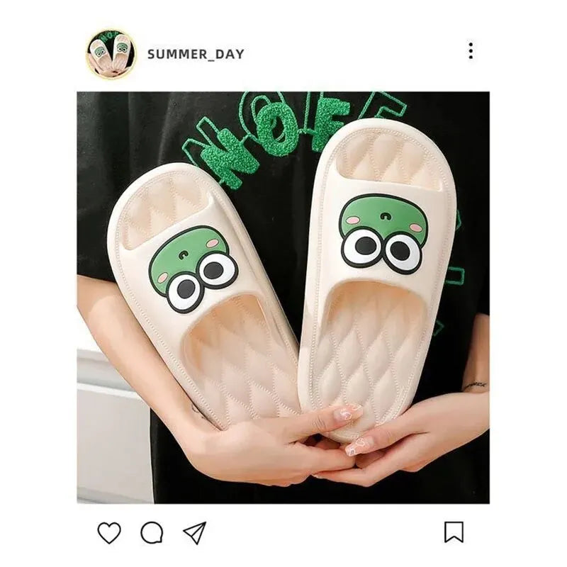 Summer Cartoon Frog Beach Slides – Anti-Slip Bathroom & Home Flip Flops, Soft Comfortable Sandals