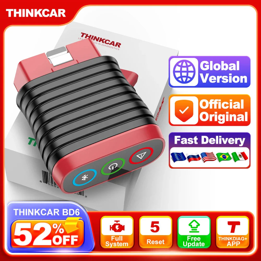 THINKCAR BD6 OBD2 Scanner – Full System Diagnostic, Oil, IMMO, ETS & Brake Reset, Lifetime Free Updates via THINKDIAG App