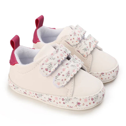 Baby Girl Pre-Walker Shoes - Floral Embroidery Bow Princess Sneakers, Soft Sole Casual Footwear 0–18M