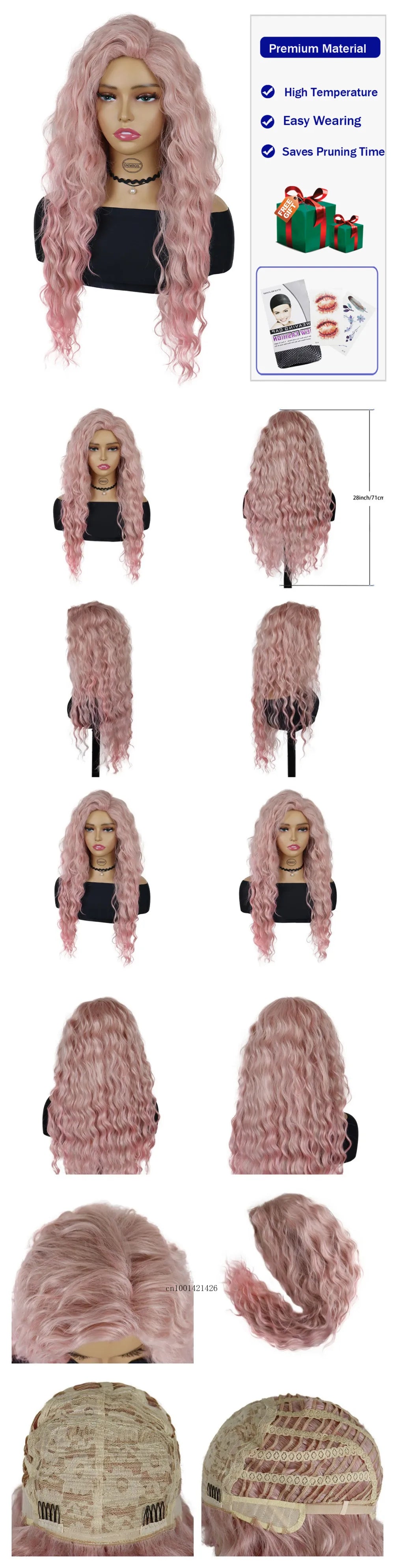 Ash Blonde Synthetic Wig – 26" Long Curly Ombre Hair, Fluffy Wave Wig for Women, Costume & Party Wig
