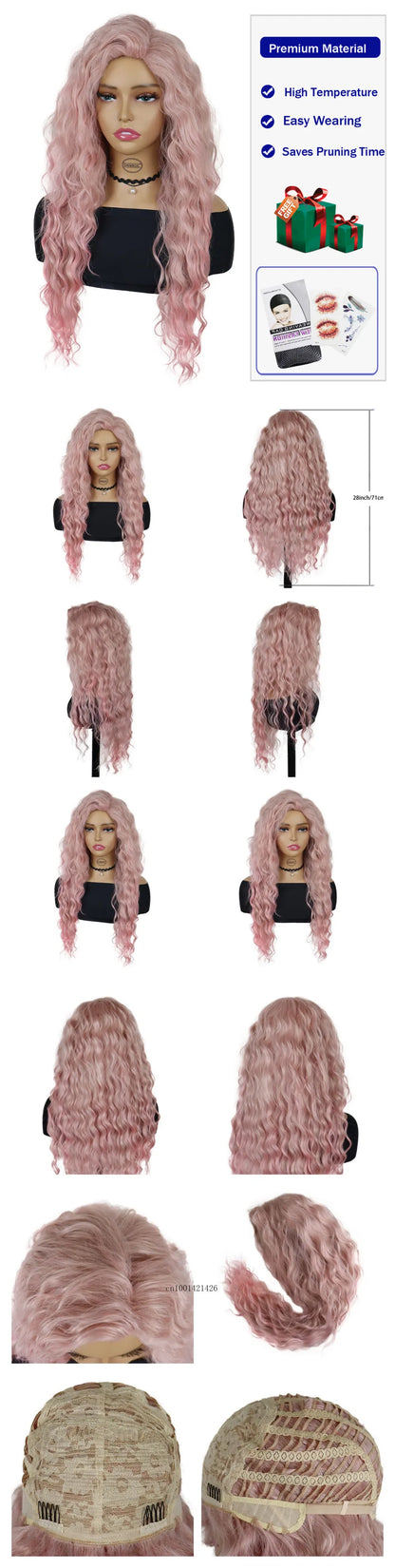 Ash Blonde Synthetic Wig – 26" Long Curly Ombre Hair, Fluffy Wave Wig for Women, Costume & Party Wig