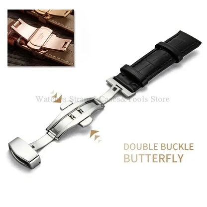 Universal Genuine Leather Watch Band 12–24mm with Butterfly Clasp – Premium Strap for Men & Women (Gift Box Included)