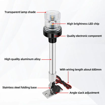 12V/24V LED Boat Navigation Light – 360° Fold Down Marine Signal Anchor Light for Yacht & Sailing