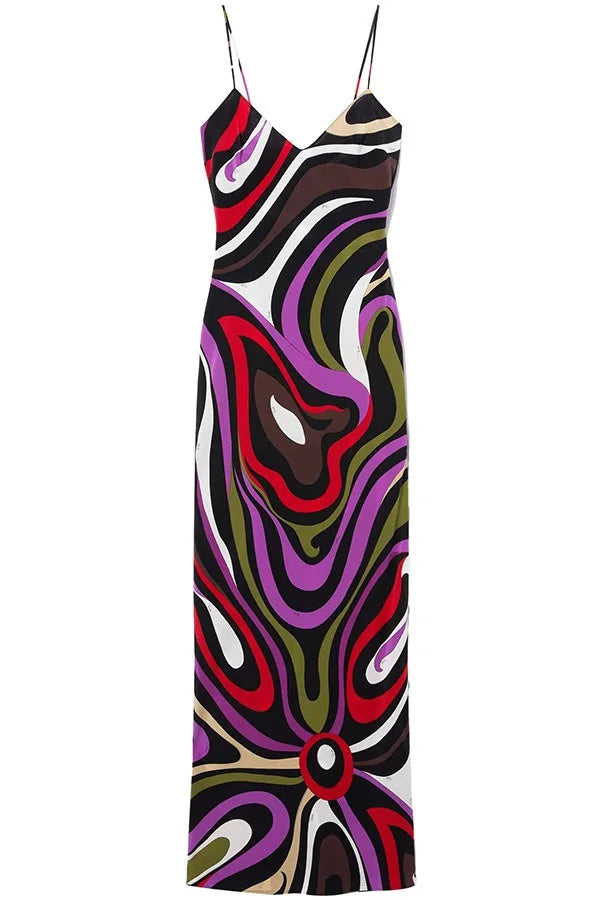 Women’s Striped Rainbow Spaghetti Strap Dress – Sleeveless Backless V-Neck Split Beach Dress, 2025 Summer Party Chic Robe