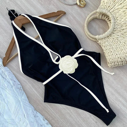 2025 Women’s Floral Halter One Piece Swimsuit – Bandage Monokini Bathing Suit Beachwear