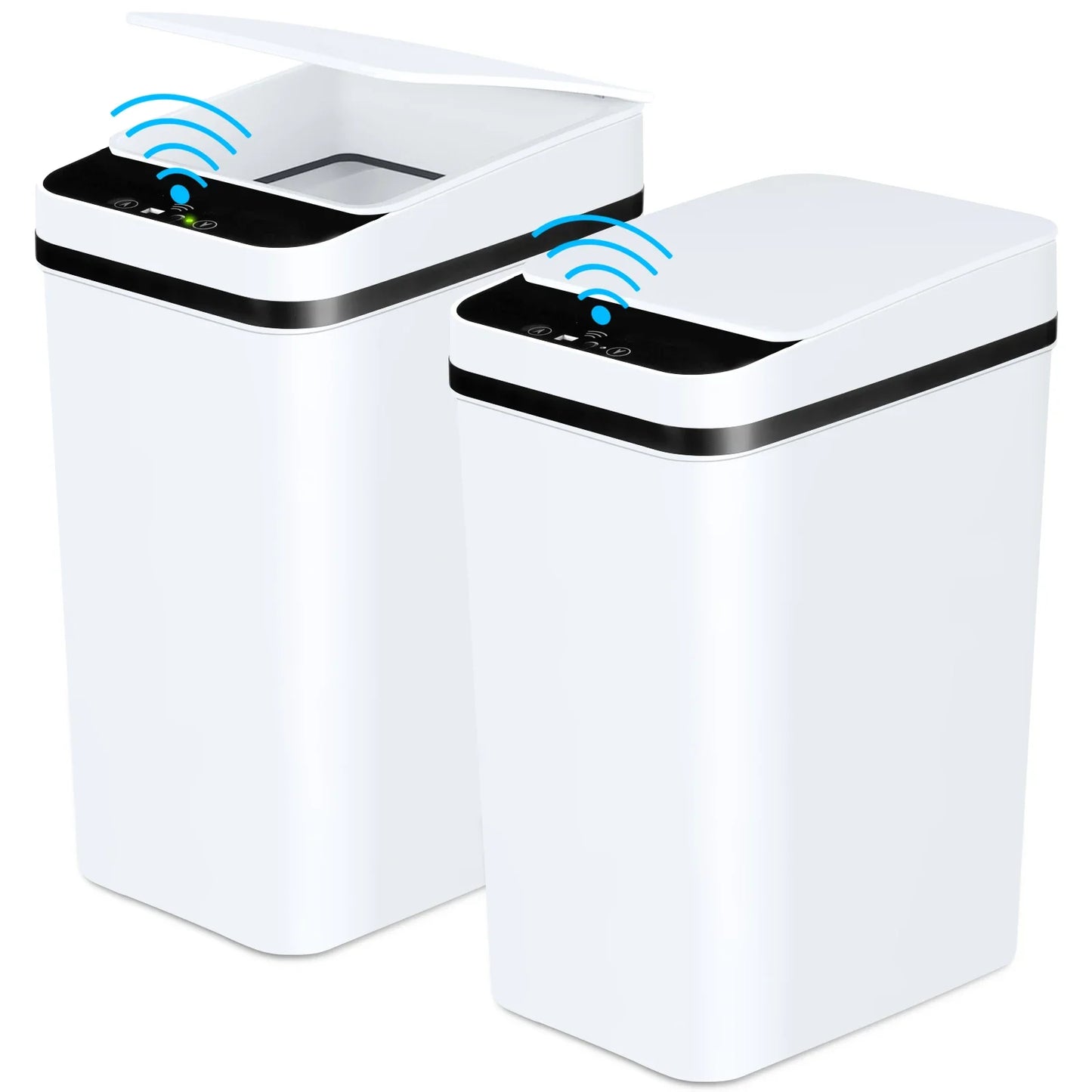 2-Pack 12L Touchless Automatic Trash Cans – Motion Sensor Slim Bins with Lids for Bathroom, Bedroom, Office (White)