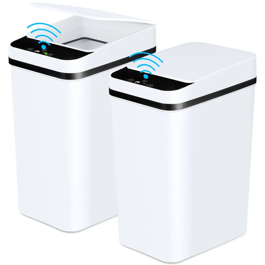 2-Pack 12L Touchless Automatic Trash Cans – Motion Sensor Slim Bins with Lids for Bathroom, Bedroom, Office (White)