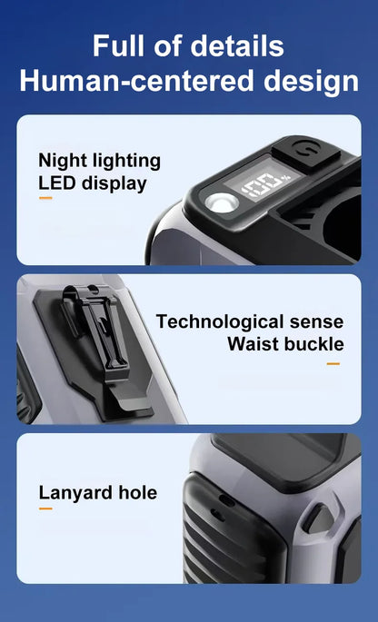 Extra-Large Battery Wearable Waist Fan — Hands-Free Lightweight Cooling for Outdoor Work, Travel, and Jobsites