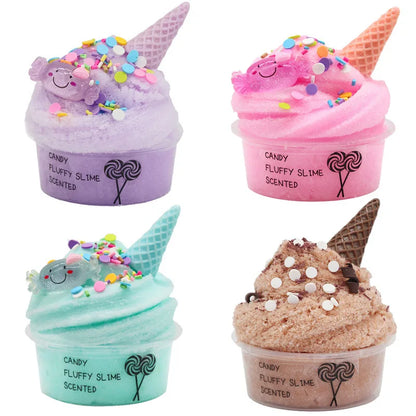 DIY Slime Set for Kids — Non-Sticky Cloud Slime with Ice Cream Cone Scent, Rainbow Charms & Stress-Relief Party Toys