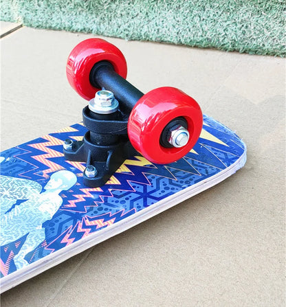 43cm Kids' Maple Skateboard – Double Rocker Deck with Cartoon Stickers for Beginners & Young Riders