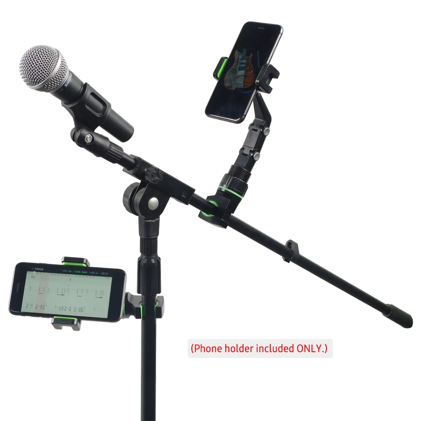 360° Rotatable Phone Holder for Guitar & Mic Stand — Includes 10 Picks and Cleaning Cloth