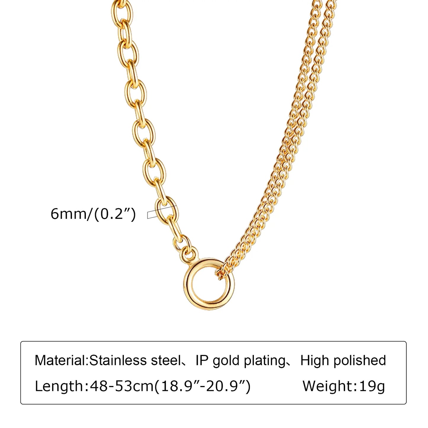 Chunky Gold-Plated Link Necklace — Stainless Steel Oval Chain Choker for Women, Minimalist Jewelry