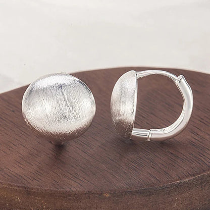 PANJBJ925 Sterling Silver Hoop Earrings - Frosted Geometric Design Fashion Jewelry Gift for Women
