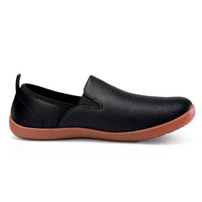 Oiaano Men's Wide Toe Minimalist Leather Slip-On Loafers – Comfortable Casual Driving Office Shoes Black