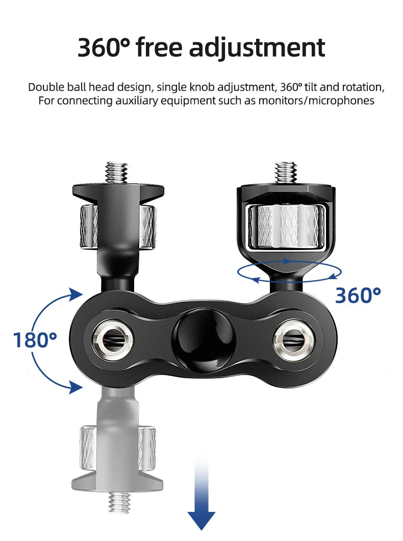 BEXIN TM-5 Articulating Magic Arm with Dual Ball Head, 1/4" Screw for Tripod, Phone Clip, LED Light, LCD Monitor, and Microphone