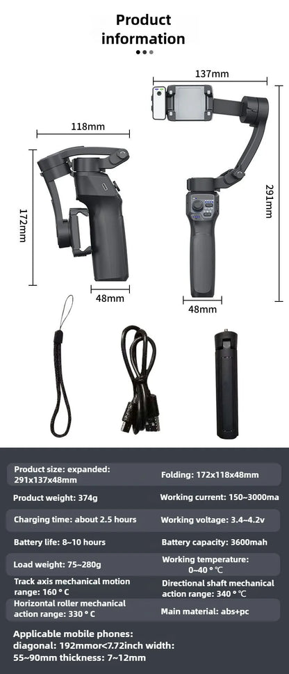 3-Axis Mobile Gimbal Stabilizer – Phone Video Recorder with Face & Object Tracking for Android & iPhone