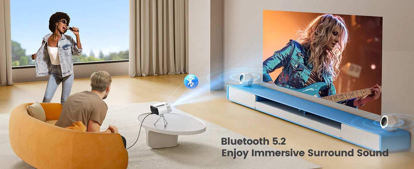TOPTRO Mini Projector – Full HD 1080P Support, 16000 Lumens, Auto Keystone, WiFi & Bluetooth Portable Home Theater Projector