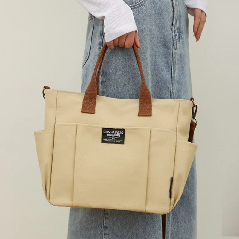 Urban Minimalist Canvas Tote Bag for Women | Large Capacity Commuting Bag | Single Shoulder Diagonal Crossbody for Students