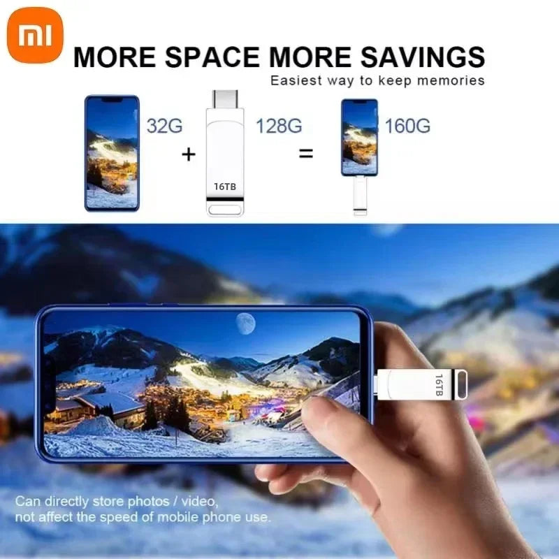 Xiaomi USB 3.2 16TB Flash Drive — High-Speed Metal Pendrive, Waterproof Portable Memory Stick
