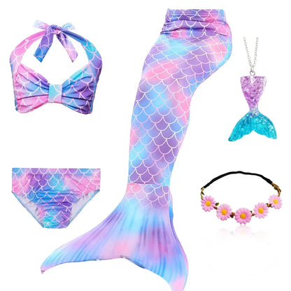 Kids Mermaid Tail Swim Costume - Girls Mermaid Swimsuit for Swimming, Cosplay & Birthday Party Dress Up