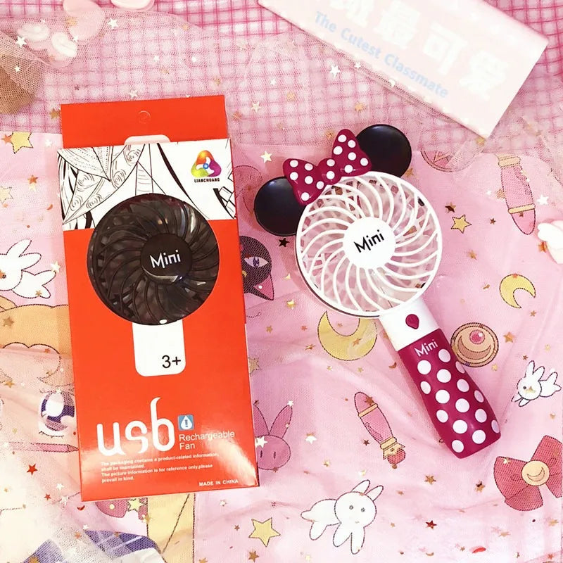Mickey Mouse Cartoon USB Rechargeable Handheld Fan – Cute Anime Character Desktop Electric Fan with Night Light, Kawaii Gift Toy