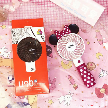 Mickey Mouse Cartoon USB Rechargeable Handheld Fan – Cute Anime Character Desktop Electric Fan with Night Light, Kawaii Gift Toy