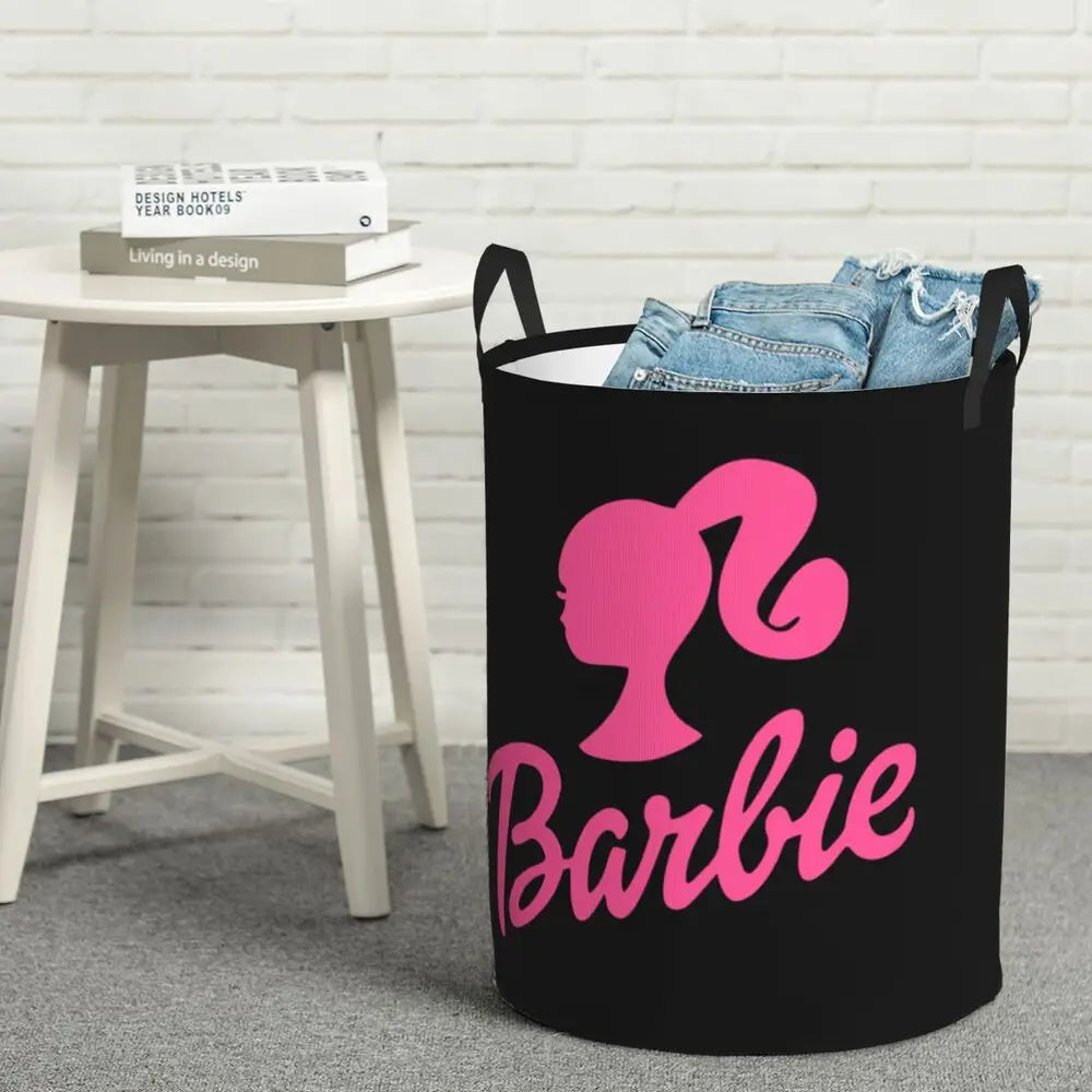 Custom Barbie Logo Laundry Basket – Collapsible Large Capacity Clothes Storage Bin, Disney Baby Hamper