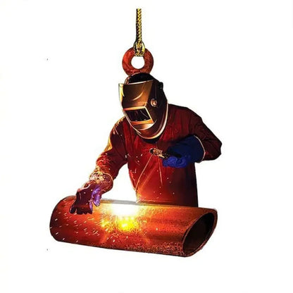 Acrylic Christmas Welder Ornament – Cartoon Tree Hanging Decoration for Car Mirror or Holiday Crafts