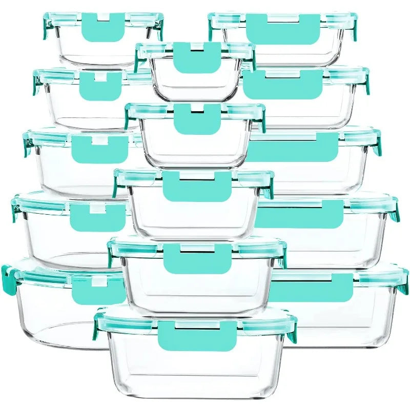 30-Piece Glass Food Storage Container Set — Airtight Meal Prep Containers with Upgraded Snap-Lock Lids, Oven Safe
