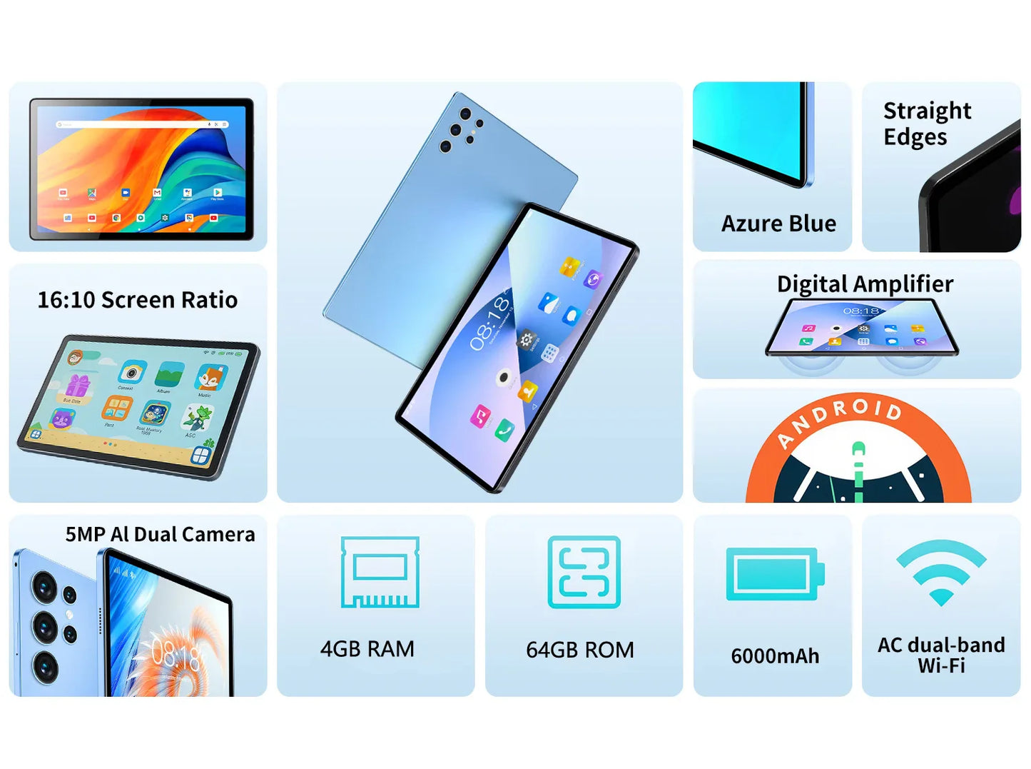 2025 10.1" Android Tablet – HD Display, Octa-Core, 4GB RAM, 64GB ROM, Dual SIM, WiFi, Google Play