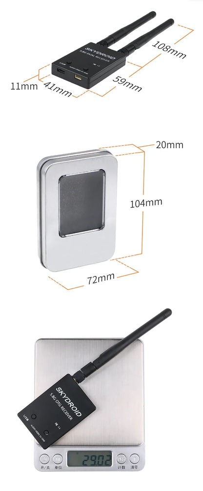 SKYDROID 5.8GHz 150CH FPV Dual/Single Antenna Receiver – UVC OTG RC Drone Part for Android Smartphones