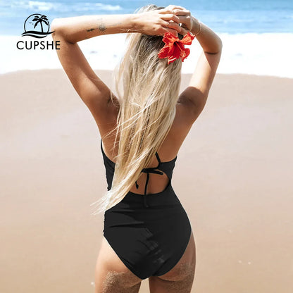 CUPSHE Lace-Up Back One-Piece Swimsuit – Sexy Cut-Out Backless Monokini Swimwear for Women, 2023 Beach & Bathing Suit
