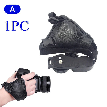 Professional PU Leather Camera Hand Grip Wrist Strap with Screw Hole for Canon Nikon SLR — Black