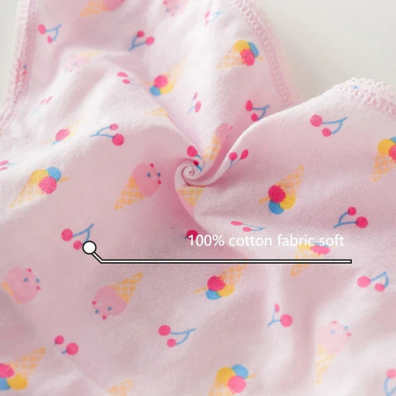 Girls 100% Cotton Cartoon Briefs - Cute Lace Trim Kids Underwear Shorts