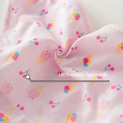 Girls 100% Cotton Cartoon Briefs - Cute Lace Trim Kids Underwear Shorts