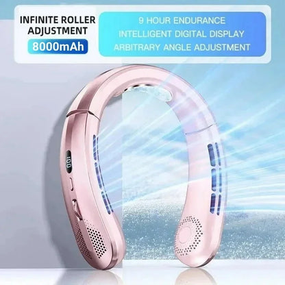 8000mAh USB Neck Fan - Portable Bladeless Rechargeable Cooling Fan with LED Display for Outdoor & Handheld Use