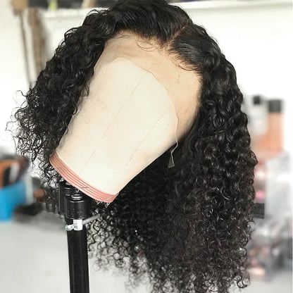 12A Brazilian Kinky Curly Bob Wig - Human Hair Lace Frontal Wigs, 180 Density - Glueless Wear-and-Go Water Wave Closure Wig
