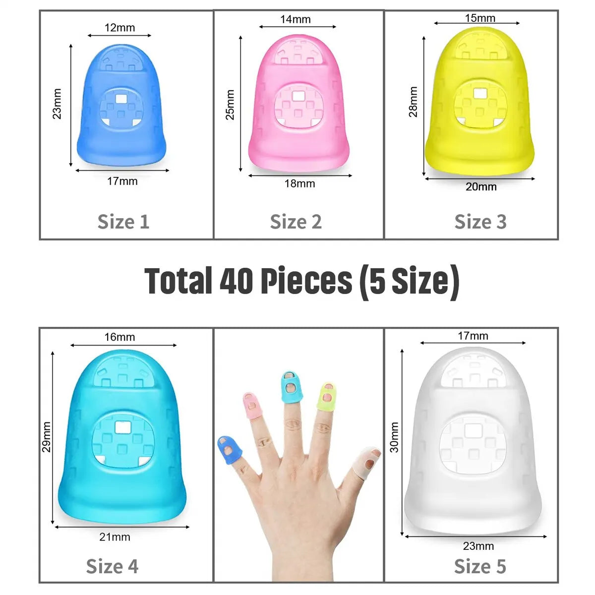 Guitar Fingertip Protectors — 10PCS Silicone Finger Guards, 5 Sizes