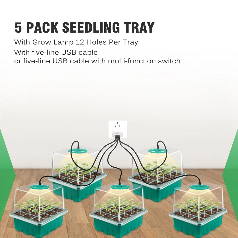 Plants Seed Starter Trays with Grow Light — 12-Hole Nursery Pots for Home, Greenhouse & Indoor Growing