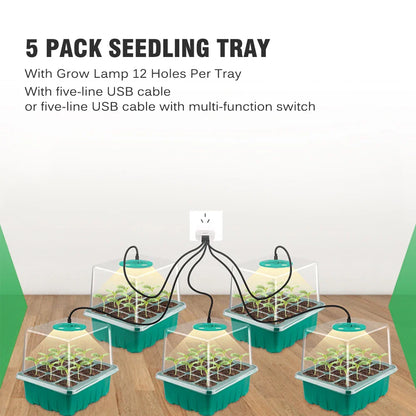 Plants Seed Starter Trays with Grow Light — 12-Hole Nursery Pots for Home, Greenhouse & Indoor Growing