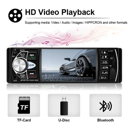 HIPPCRON 1DIN Car Stereo Radio 4.1 Inch MP5 Player - Bluetooth 5.0 FM USB Multimedia Player with Rear View & Steering Wheel Control
