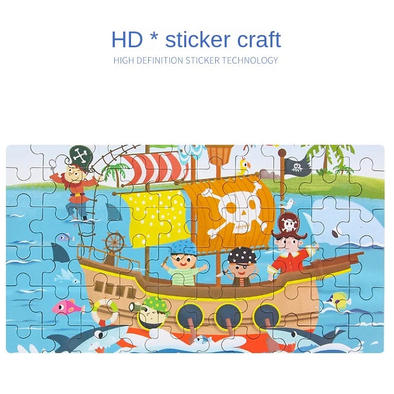 60-Piece Jigsaw Puzzle Set — Cartoon Animals & Vehicles Montessori Educational Toys for Kids, Perfect Christmas Gifts