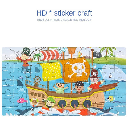 60-Piece Jigsaw Puzzle Set — Cartoon Animals & Vehicles Montessori Educational Toys for Kids, Perfect Christmas Gifts