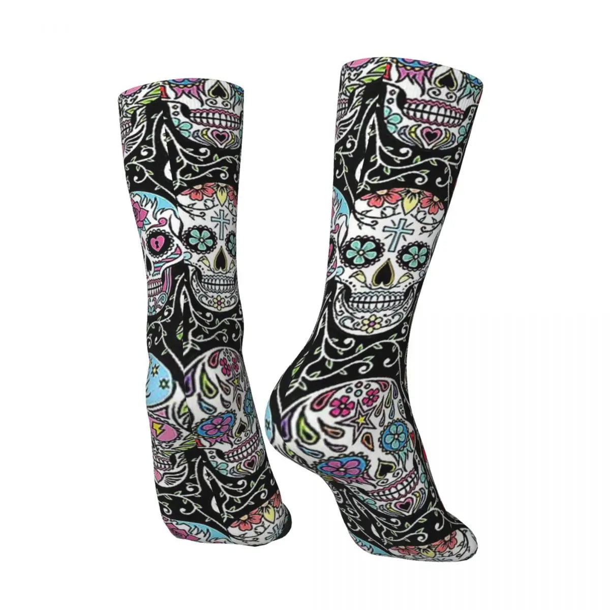 Funny Men’s Socks – Mexican Skull Vintage Harajuku Skeleton Hip Hop Crew Socks with Printed Pattern