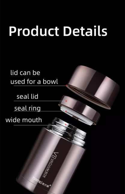 600/800/1000ml Stainless Steel Food Thermos — 316 Vacuum Insulated Lunch Jar with Spoon & Carry Bag for Kids