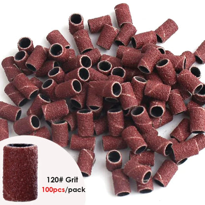 100/50PCS Sanding Cap Bands - 80/120/180 Grit Nail Drill Grinding Bits for Manicure & Pedicure Tools