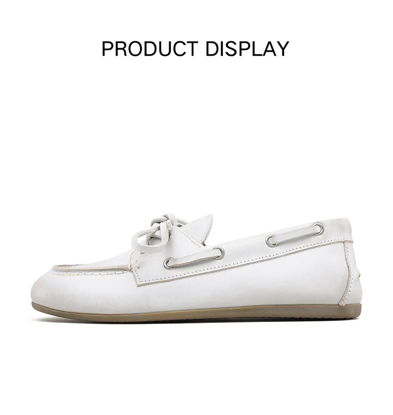 Smile Circle Women’s Genuine Leather Boat Shoes – Lace-Up Moccasins, Flat Casual Loafers