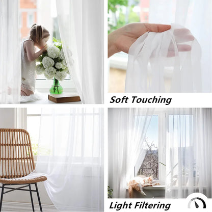 Shading Solid White Sheer Curtains - Modern Tulle Voile Organza for Living Room and Kitchen Window Decoration