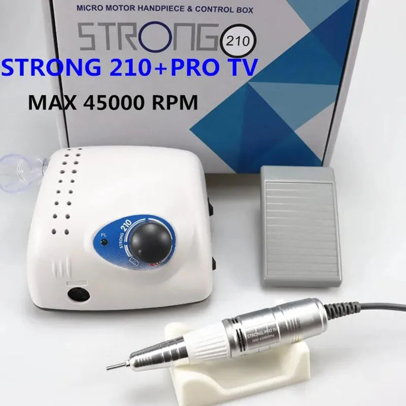 Strong 210 PRO XII Nail Drill 65W 35000RPM Electric Milling Manicure Machine with Cutters