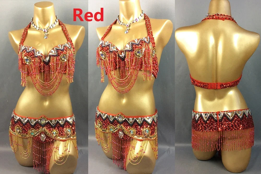 Sexy Belly Dance Costume Set for Women – 2-Piece Bra & Belt Outfit for Sizes 34D/DD,36D/DD,38/D/DDD,40B/C/D,42D/DD
